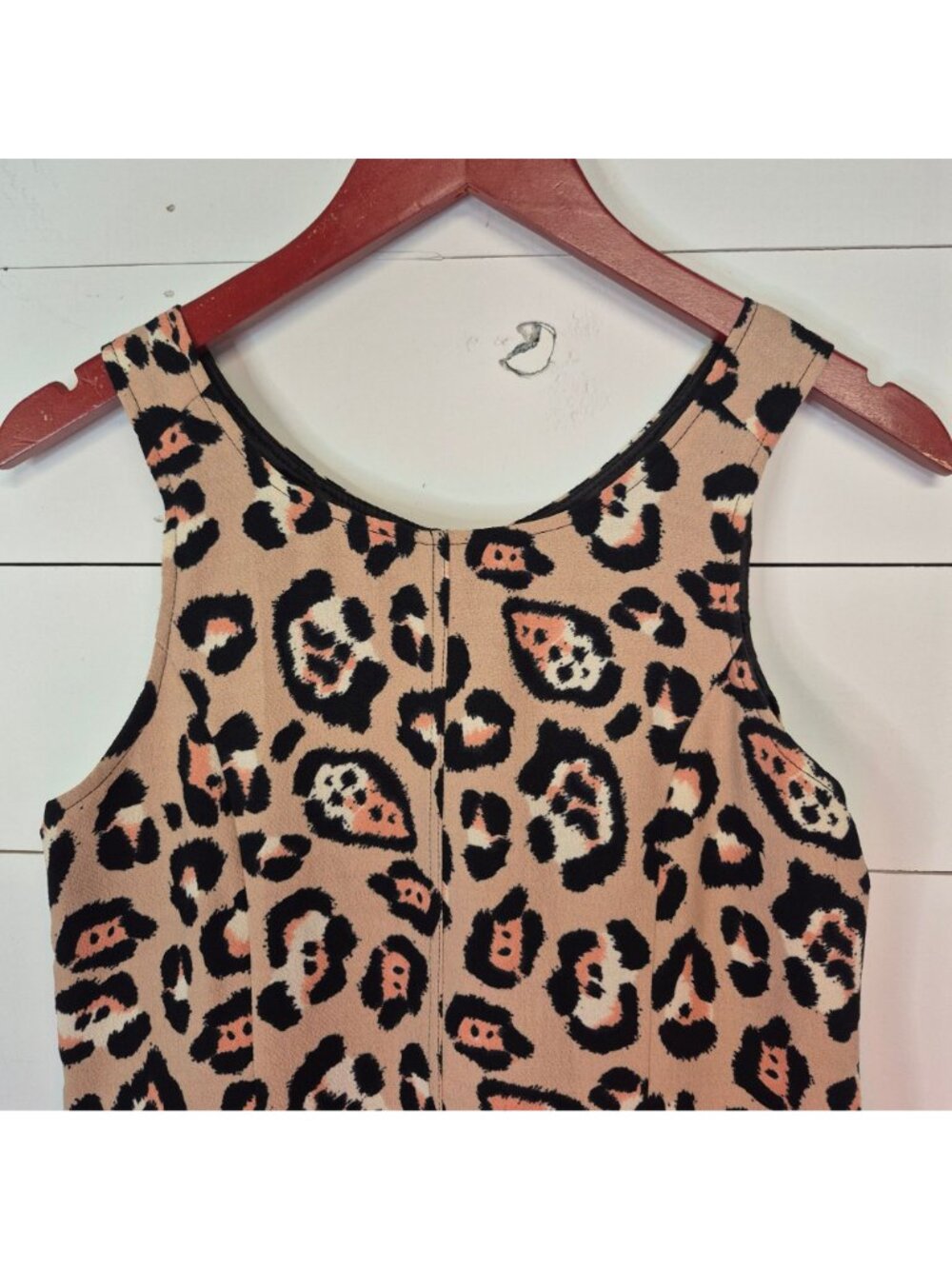 InLuv Leopard Print Sleeveless Mini Dress With Side Pockets Beige & Black Womens - Picture 2 of 8